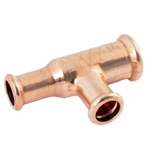 22mm x 15mm x 22mm Copper Press Fit Reducing Tee (M Press)
