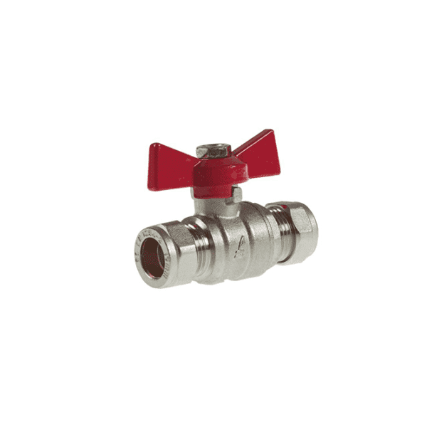 15mm Butterfly Handle Ball Valve (Red Handle)