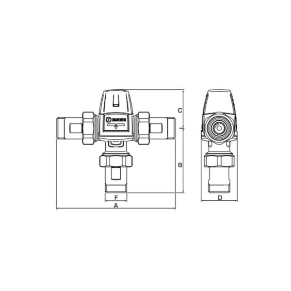 ESBE VTS522 Thermostatic Mixing Valve 45-65°C with Adapter (31720500) - Image 2