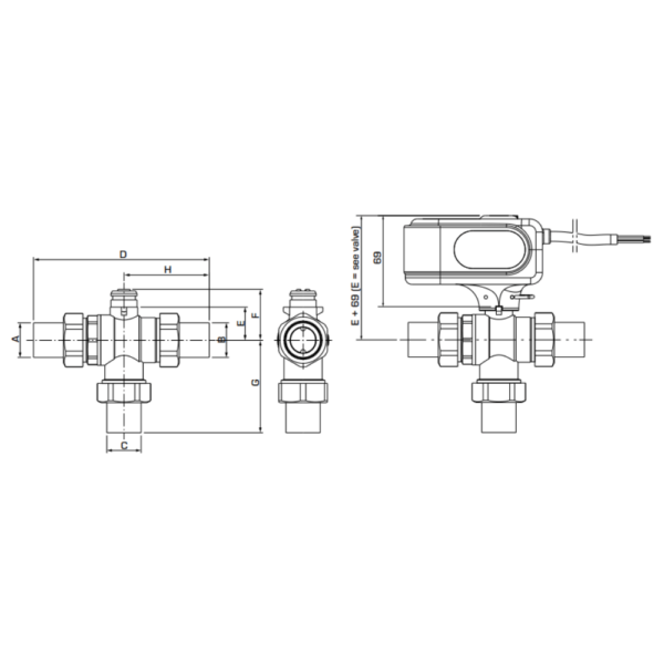 ESBE MBA132 3-Way Diverter Valve 1″ BSP Male 11.3 Kvs (43102800) - Image 2