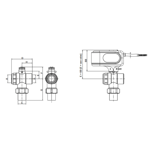 ESBE MBA135 3-Way Diverter Valve 3/4″ BSP Female, Female, Male 9.6 Kvs (43102100) - Image 2