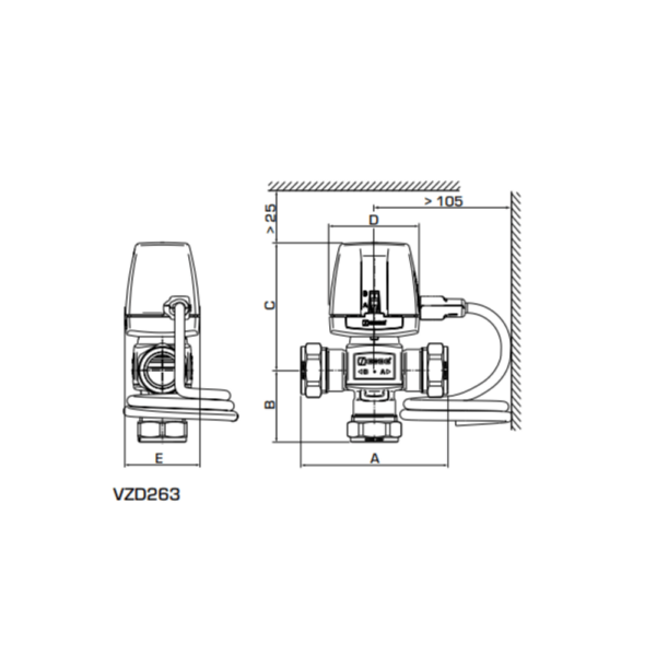 ESBE VZD263 28mm Compression Diverting Valve 6 Kvs (43080800) - Image 2