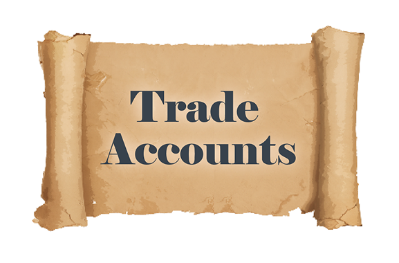 Old parchment scroll with the title 'Trade Accounts' in bold letters
