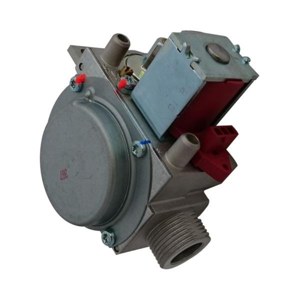 Industrial solenoid valve with electrical terminals and a threaded outlet for fluid control